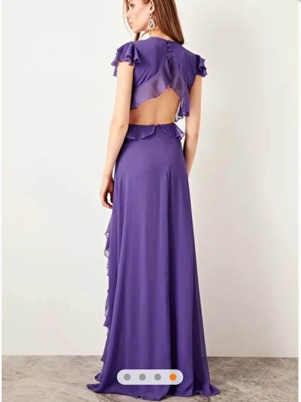 Elegant Purple Ruffle-Back Maxi Dress Size 38EU